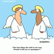 Marriage cartoons, husband, wife, dead, death, kill you to apologize, angels, married, relationship, heaven.