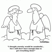 Angel Cartoons: cartoons about time management, lack of time, eternity, cartoons about time management, cartoons about angels, not enough time, time management skills, poor time management, Heaven, afterlife.