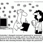 Computer Cartoons, Office Technology Cartoons: computer, password cartoons, remembering password, forgotten password, business machines, how to remember your password.