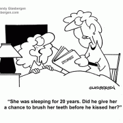 She was sleeping for 20 years. Did he give her a chance to brush her teeth before he kissed her?