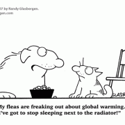 Cat Cartoons: global warming, fleas, dog