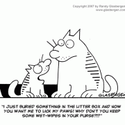 Cat Cartoons: grooming, cat grooming, litter box, cats