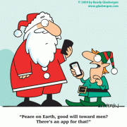 Christmas Cartoons: elf, elves, Santa, Santa Claus, phone app, iPhone, BlackBerry.