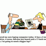 I ordered my new laptop computer today. It has a 4 terabyte hard drive, 4 cores, full-size key board and a 17-inch touch screen. I'm going to need a bigger lap!