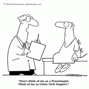 Doctor Cartoons, cartoons about doctors, physicians.edical Cartoons, proctology, proctologist, tech support, colon, doctor, doctors, colonoscopy.