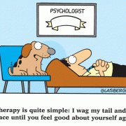 Dog Cartoon: dog therapy cartoon, dog psychologist.