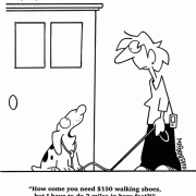 Dog Cartoons: walking the dog, walking shoes, fitness walking