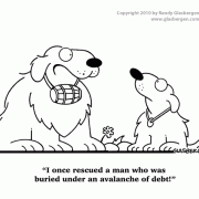 Dog Cartoons: cartoons about dogs, rescue dog, debt, buried in debt