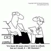 Education Cartoons: cartoons about teachers, school cartoons, classroom humor, cartoons about homework, classes, lessons, students, class assignments, MC Hammer, alumni, forgetting what you learned in school, retaining information.