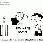 I\'ve only got 12 years to save $100,000 for college! tuition, education, kids, lemonade stand, college money, cost of education, summer, childhood.
