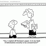 Education Cartoons: elementary school, elementary education, grade school, elementary school teachers, young students, pre-teen students,  information security, plagiarism, homework.
