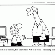 Education Cartoons: elementary school, elementary education, grade school, elementary school teachers, young students, pre-teen students, Facebook, Charlotte's Web, classic books, social networking.