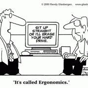 Ergonomic Cartoons: ergonomic office, ergonomic tips, ergonomic products, ergonomic problems, ergonomic solutions, blackmail, posture, computer.