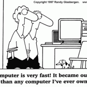 Computer Cartoons: home computer, home media center, computer desk, personal computer, family computer, family PC,fast computer, outdated computer.