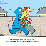 Fitness Cartoons, Exercise Cartoons: exercising, being more active, get fit, getting in shape, physical conditioning, workout, working out, training, physical fitness, exercise program, exercise routine, burning calories, get healthy, getting fit, runner, jogging, jog, running, knees, knee injury, running injuries, running benefits.