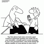 My first phone had some awesome apps! It had an ergonomic handset you could rest on your shoulder, a doodle pad to create messages in your own personal font, a free book listing the phone numbers of every person in town...