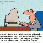 International Business Cartoons: outsourcing cartoons, cartoons about outsourcing, global economy, going global, global market economy, globalization, global business, global business strategy, international business culture, new economy, foreign labor, outsourced labor, procrastinating