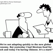 International Business Cartoons: outsourcing cartoons, cartoons about outsourcing, global economy, going global, global market economy, globalization, global business, global business strategy, international business culture, new economy, foreign labor, outsourced labor, adapting to change, China, Mexico.