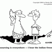 International Business Cartoons: cartoons about outsourcing, global economy cartoons, going global, global market economy, globalization, global business, global business strategy, international business culture, new economy, foreign labor, outsourced labor, vacation, beach, India.