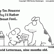 Golden Oldie Cartoons: cartoon about David Letterman, top ten list, breast feeding, baby, babies.