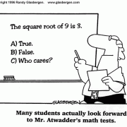 Golden Oldie Cartoons: cartoon about popular teachers, math test, multiple choice quiz.