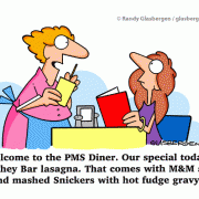 Golden Oldie Cartoons: PMS cartoon, PMS diner, cartoons about chocolate, waitress.