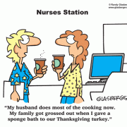 Holiday Comics and Cartoons: Thanksgiving, turkey, nurse, nursing.