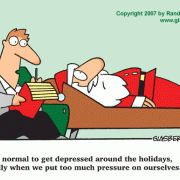 Holiday Cartoons and Comics: Christmas, psychiatrist, Santa Claus, Santa, holiday depression.