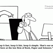 Lawyer Cartoons: lawyer comics, lawyer jokes, attorney, legal matters, legal advice, legal department, ethics, business ethics, corporate ethics, business law, corporate law, rock, paper, scissors, negotiation, simple law solutions.
