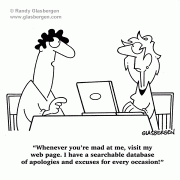 Marriage Cartoons, apologies, excuses, database, personal computer, relationships, married, marriage, couples, arguing, bickering, laptop.