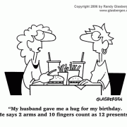 Marriage Cartoons, Love Cartoons: relationship problems, relationship issues, communication, couples, improving relationships, friend, lover, loving, loving someone, birthday gift, hug, birthday presents hugging.