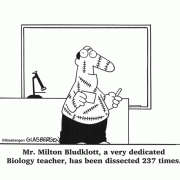 Mr. Milton Bludklott, a very dedicated Biology teacher, has been dissected 237 times.