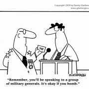 Cartoons About Meetings, Cartoons About Presentations: effective meetings,  lecture cartoons, business meetings, meeting management, staff meeting, presentation skills, communication skills, presenting,communication skills, presentation tips, public speaking bomb, bombing, military, bad presentations.