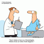 Medical Cartoons, proctology, proctologist, tech support, colon, doctor, doctors, colonoscopy.
