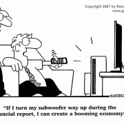 Money Cartoons: cash, saving money, losing money, investing, finance, financial services, personal finance, investing tips, investing advice, financial advice, retirement investing, Wall Street humor, making money, mutual funds, retirement planning, retirement plan, retirement fund, financial advisor, spending,home theater, sub-woofer,  booming economy