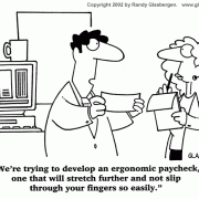 Money Cartoons: cash, saving money, losing money, investing, finance, financial services, personal finance, investing tips, investing advice, financial advice, retirement investing, Wall Street humor, making money, mutual funds, retirement planning, retirement plan, retirement fund, financial advisor, spending, stretching a dollar, ergonomic paycheck.