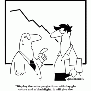 Display the sales projections with day-glo colors and a blacklight. It will give the illusion that our future is bright.