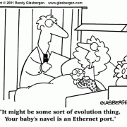 Pregnancy Cartoons: expecting, pregnancy symptoms, having a baby, maternity, new mothers, preggers, preggo, expecting the stork, a bun in the oven, evolution, ethernet, computers, medical technology.