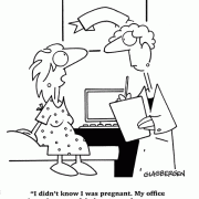 I didn't know I was pregnant. My office is such a stressful place to work, everyone feels nauseous in the morning!