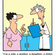 Cartoons About Dieting, I'm a wife, a mother, a daughter, a sister, a cousin, a neice, and an aunt...that's only 23 pounds per woman, Cartoons About Losing Weight: nutrition, weight loss diet, fad diets, diet and exercise cartoons, thinner, calories, burning calories, low-calorie, Thin Lines, dieting tips, diet advice, diet doctors, diet humor, healthy eating, lose weight, unhealthy eating, diet plans, food, eating, eating less, weight, pounds, scale, getting weighed, weigh in