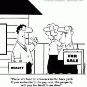 Real Estate Cartoons:  cartoons about real estate sales, cartoons about selling real estate, bird, birds, income property, landlord, bird house, rent, property, commercial real estate, rental property, income property.