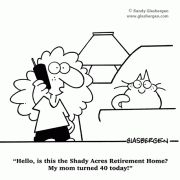 Retirement Cartoons: talking about retirement, how to retire, when to retire, retiring, being retired, retirement planning,  retirement home, assisted living, nursing home, retirement facility, early retirement, family care during retirement years, old age, getting older, aging.