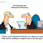 Retirement Cartoons: facebook friends, collecting facebook friends, social networking friends, real friends or Facebook friends, cartoons about Facebook, cartoons about retirement, cartoons about investing.