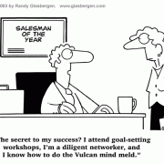 Sales cartoon, secret to success, Vulcan, Spock, mind meld, goals, goal-setting, hard work, consistent effort, goal setting workshop.