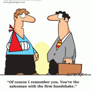 Cartoons about sales and selling, salesmanship, customer relations, customer service, vendor, vendors, sales executive, sales tools, selling tips, selling advice, sales advice, marketing, how to sell, sales, selling, sales rep, salesman, sales agent, account rep, account executive, sales department, sales manager, gitomer cartoons, gitomer, gitomer book, gitomer books, little red book, jeffrey gitomer, sales training, handshake, hand shake.