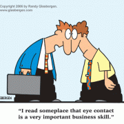 cartoons about selling, seeing eye to eye, instant rapport, business skill, cartoons about sales techniques, sales tools, selling tools, sales expertise, sales advice, selling advice, eye contact.