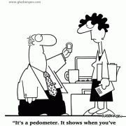 Cartoons about sales,  pedometer, persuasion, go the extra mile, customer service, cartoons about customer satisfaction, vendor.