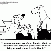Identity theft cartoons, dog cartoons, careless with information.