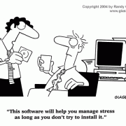 Computer Cartoons, Office Technology Cartoons: computer, cartoons about installing new software,  business machines, office electronics, cartoons about computer technology,stress management software.