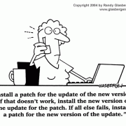 Computer Cartoons, Office Technology Cartoons: computer, software patch, cartoons about technical support,  business machines, office electronics, cartoons about computer technology,software upgrade, telephone support.